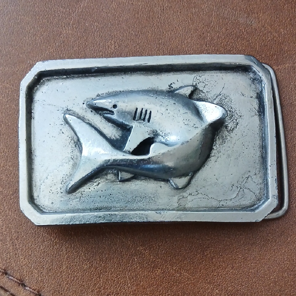 Silver Tone Shark Fish Belt Buckle 1975 Vintage